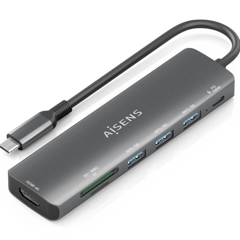 Base de Ligação USB Tipo C Aisens Asuc-7p025-gr / 1xhdmi / 3xusb / 1xusb Tipo C PD / 1xleitor de Ca…