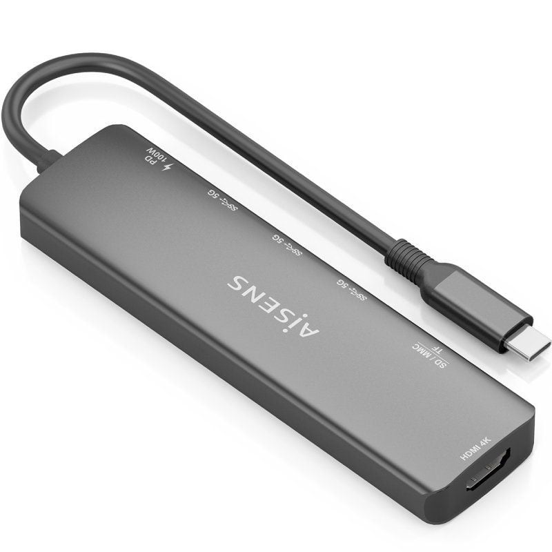 Base de Ligação USB Tipo C Aisens Asuc-7p025-gr / 1xhdmi / 3xusb / 1xusb Tipo C PD / 1xleitor de Ca…