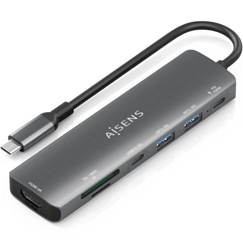 Base de Ligação USB Tipo C Aisens Asuc-7p026-gr / 1xhdmi / 2xusb / 1xusb Tipo C / 1xusb Tipo C PD /…