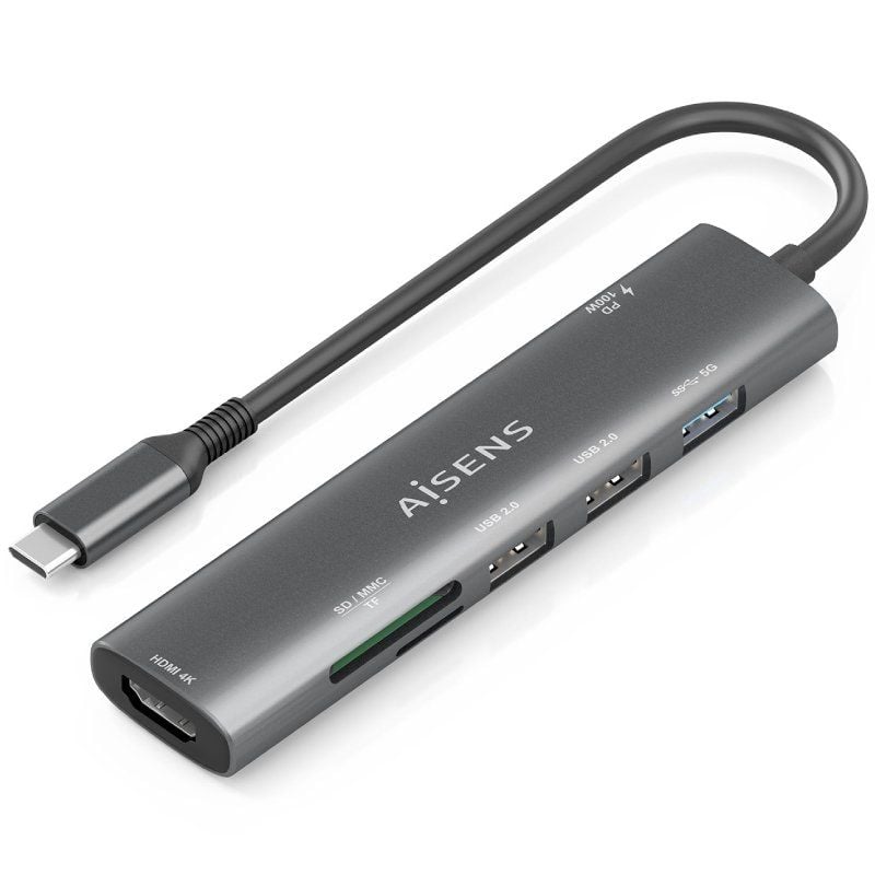 Base de Ligação USB Tipo C Aisens Asuc-7p025-gr / 1xhdmi / 3xusb / 1xusb Tipo C PD / 1xleitor de Ca…