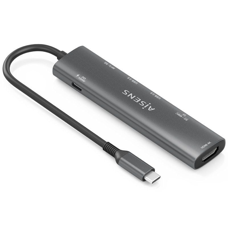 Base de Ligação USB Tipo C Aisens Asuc-7p025-gr / 1xhdmi / 3xusb / 1xusb Tipo C PD / 1xleitor de Ca…