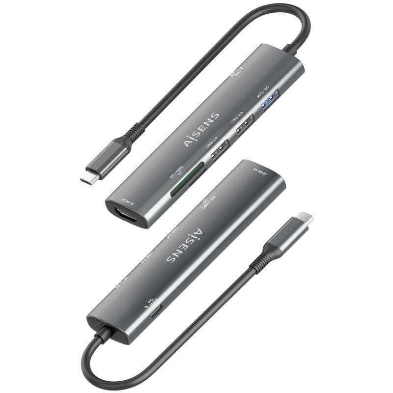 Base de Ligação USB Tipo C Aisens Asuc-7p025-gr / 1xhdmi / 3xusb / 1xusb Tipo C PD / 1xleitor de Ca…