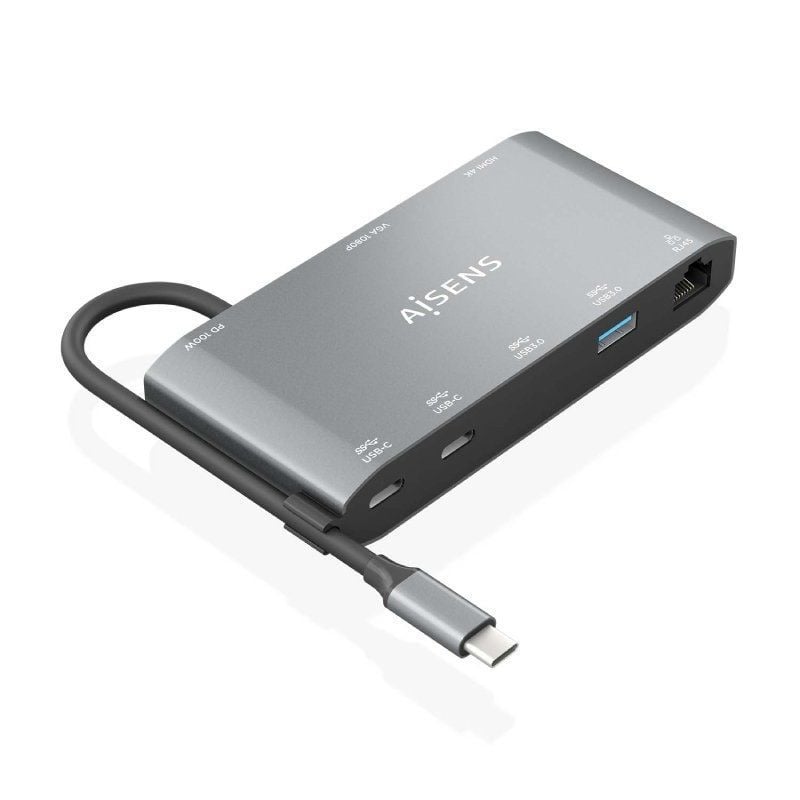 Base de Ligação USB Tipo C Aisens Asuc-8p010-gr / 1xhdmi / 1xvga / 2xusb / 1xrj45 / 2xusb Tipo C /…