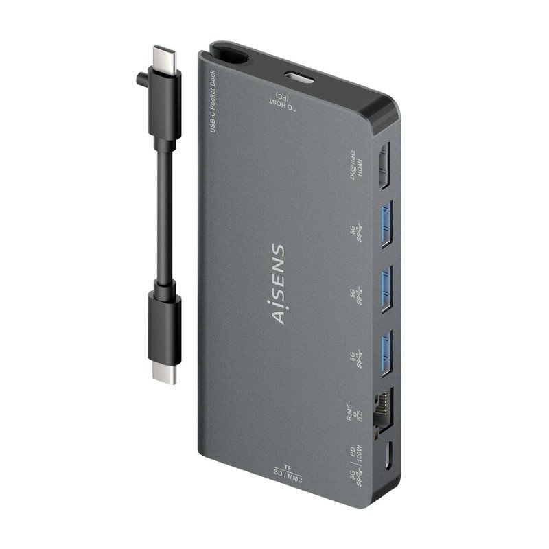 Base de Ligação USB Tipo C Aisens Asuc-8p015-gr / 1xhdmi / 3xusb / 1xrj45 / 1xleitor de Cartões / 1…
