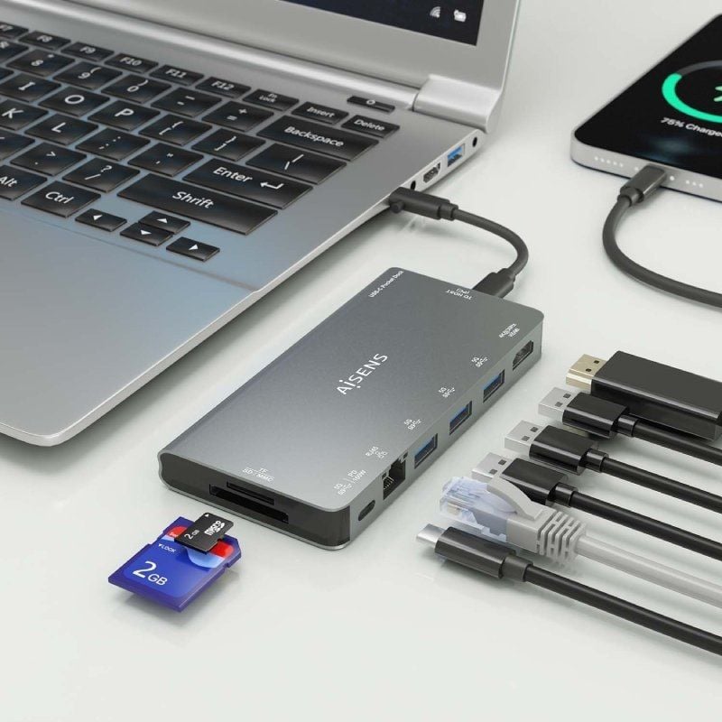Base de Ligação USB Tipo C Aisens Asuc-8p015-gr / 1xhdmi / 3xusb / 1xrj45 / 1xleitor de Cartões / 1…