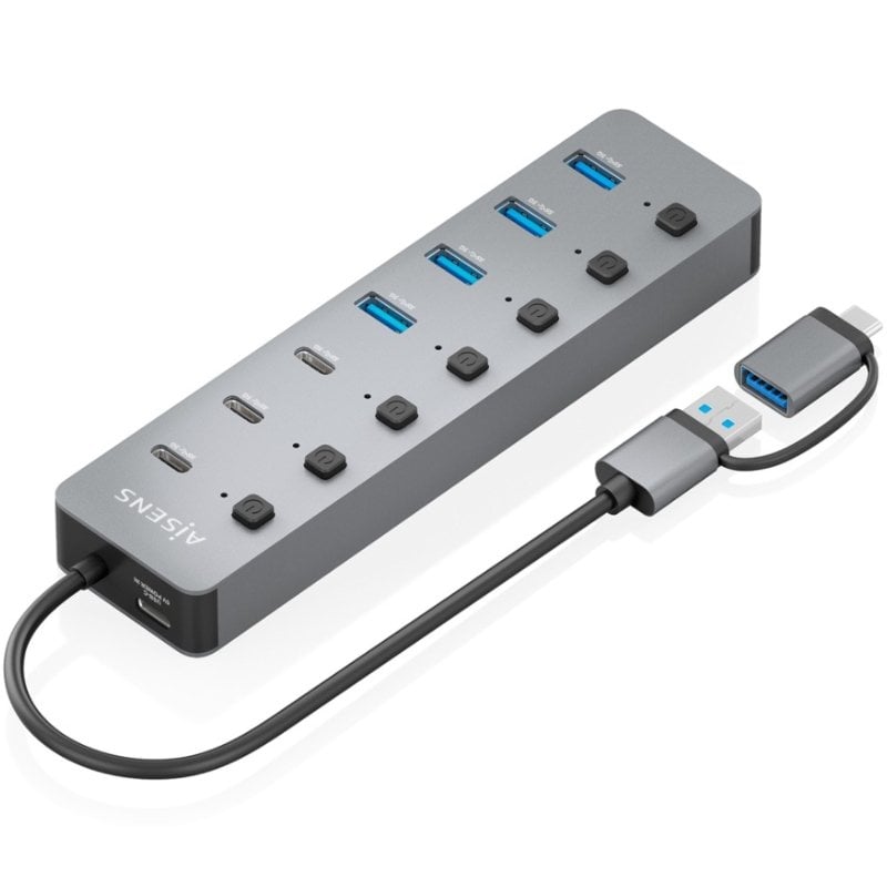 Concentrador USB Tipo C + USB 3.1 Aisens Asuc-8p043-gr / 4xusb / 3xusb Tipo C / 1xusb Tipo C PD / C…