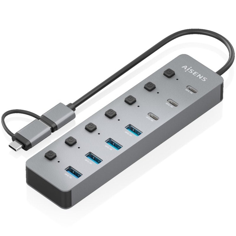Concentrador USB Tipo C + USB 3.1 Aisens Asuc-8p043-gr / 4xusb / 3xusb Tipo C / 1xusb Tipo C PD / C…