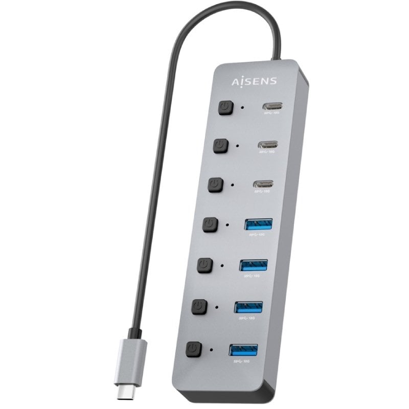 Concentrador USB Tipo C 3.2 Aisens Asuc-8p044-gr / 4xusb / 3xusb Tipo C / 1xusb Tipo C PD / Cinzento