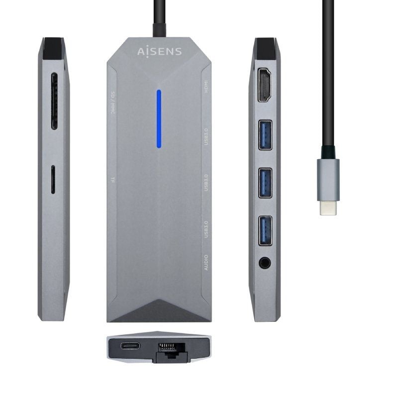 Base de Ligação USB Tipo C Aisens Asuc-9p001-gr / 1xhdmi / 3xusb / 1xrj45 / 1xáudio / 1xleitor de C…