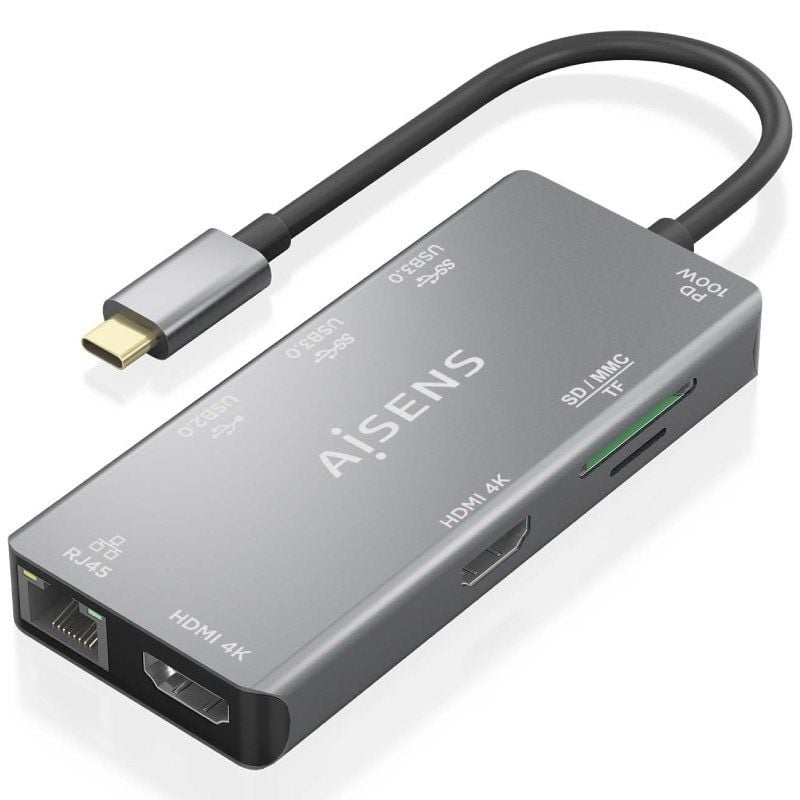 Base de Ligação USB Tipo C Aisens Asuc-9p018-gr / 2xhdmi / 3xusb / 1xrj45 / 1xleitor de Cartões / 1…