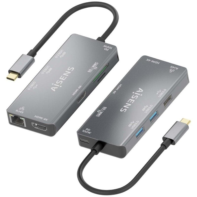 Base de Ligação USB Tipo C Aisens Asuc-9p018-gr / 2xhdmi / 3xusb / 1xrj45 / 1xleitor de Cartões / 1…