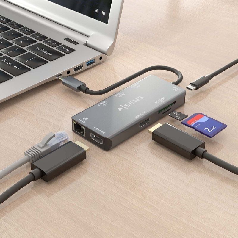 Base de Ligação USB Tipo C Aisens Asuc-9p018-gr / 2xhdmi / 3xusb / 1xrj45 / 1xleitor de Cartões / 1…
