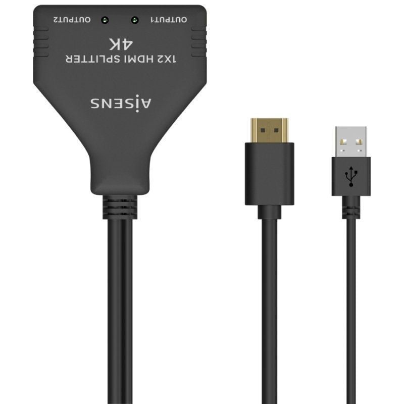 Cabo Duplicador HDMI 4K Aisens A123-0654 / 2x HDMI Fêmea - HDMI Macho - USB Macho / 30cm / Preto