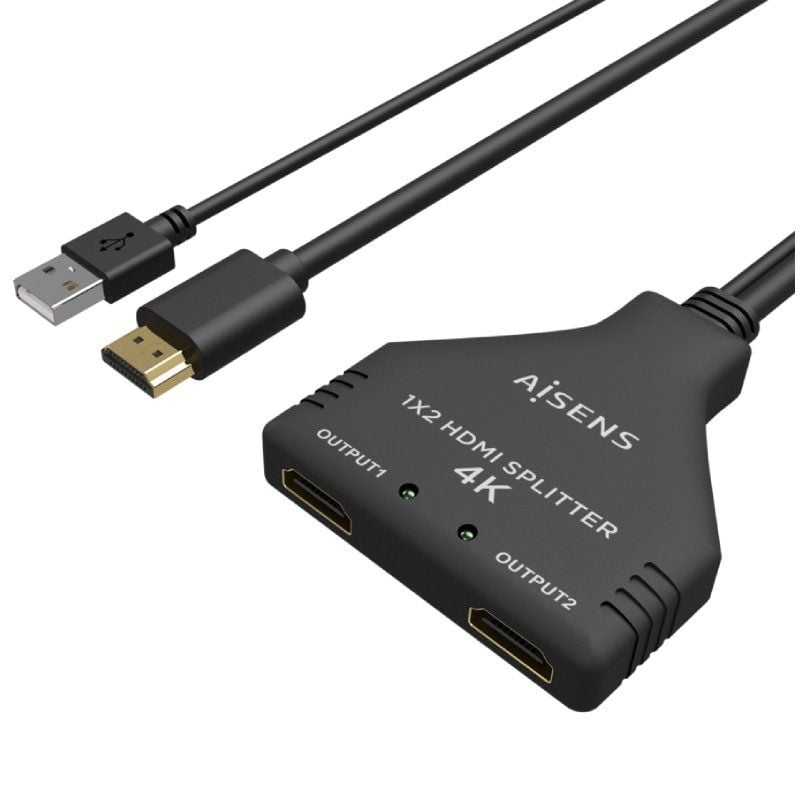 Cabo Duplicador HDMI 4K Aisens A123-0654 / 2x HDMI Fêmea - HDMI Macho - USB Macho / 30cm / Preto