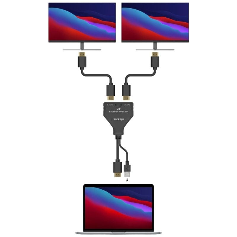 Cabo Duplicador HDMI 4K Aisens A123-0654 / 2x HDMI Fêmea - HDMI Macho - USB Macho / 30cm / Preto