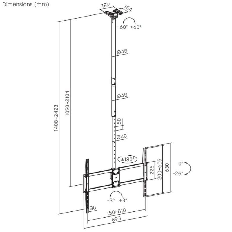 Aisens Ct100tsle-393 Suporte de Teto Inclinável / Giratório / Nivelador / Extensível para TV 50-100…