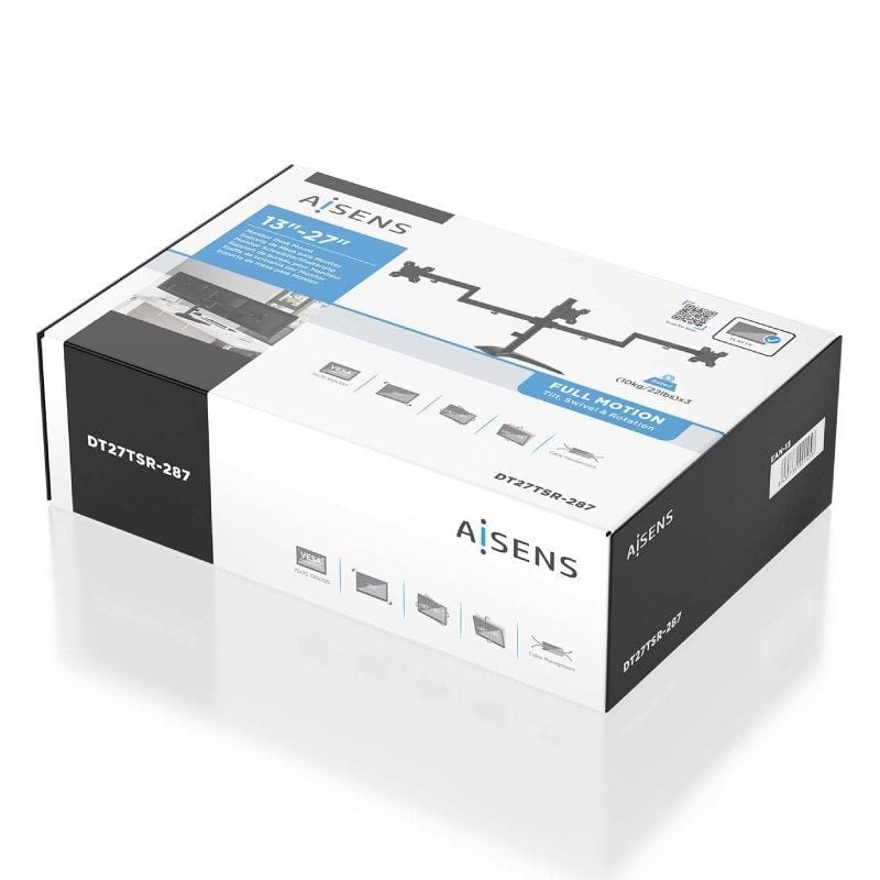 Aisens Dt27tsr-287 Suporte para Monitor de Secretária para 3 Monitores / Giratório / Inclinado / At…