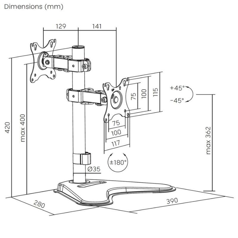 Suporte de Mesa para 2 Monitores Aisens Dt32tr-409 / Giratório / Inclinado / Até 8kg