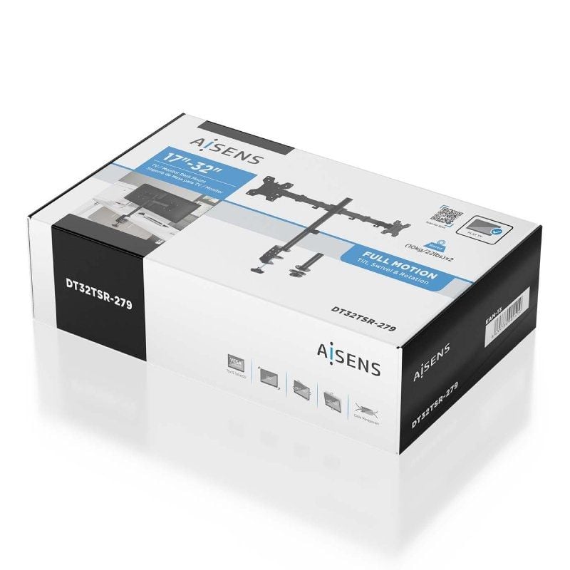 Suporte de Mesa para 2 Monitores Aisens Dt32tsr-279 / Giratório / Inclinado / Até 10kg