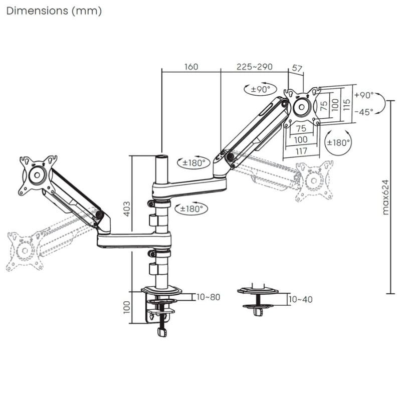 Suporte de Secretária com Contrapeso para 2 Monitores Aisens Dt32tsr-453 / Giratório / Inclinável /…
