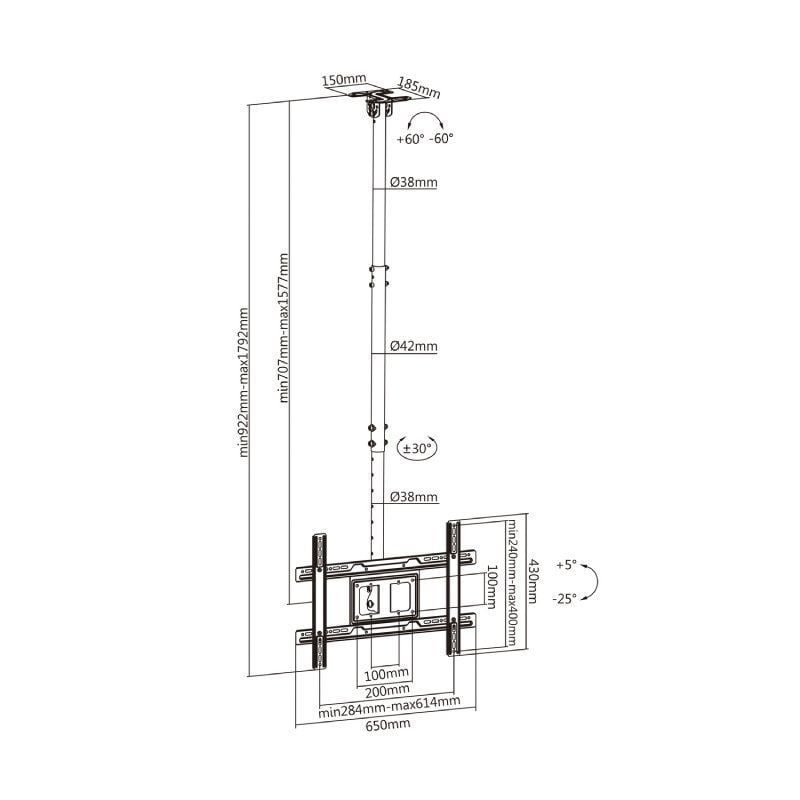 Aisens Ct80tse-075 Suporte de Teto Giratório / Inclinável / Extensível para TV 37-80" / Até 50kg