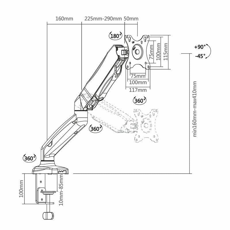 Suporte de Mesa para Monitor com Contrapeso Aisens Dt27tsr-043 / Giratório / Inclinado / Até 9kg