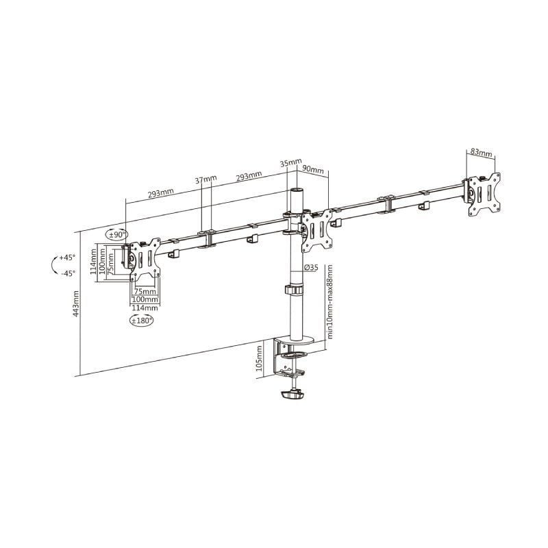 Suporte de Mesa Aisens Dt27tsr-061 para 3 Monitores / Giratório / Inclinado / Até 7kg