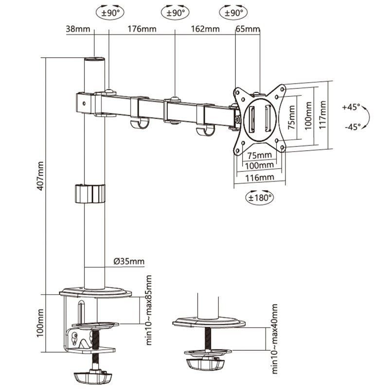 Suporte de Mesa para Monitor e TV Aisens Dt32tsr-147 / Giratório / Inclinado / Até 9kg
