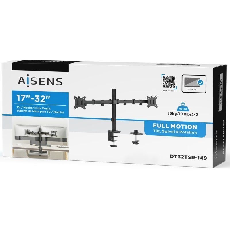 Suporte de Mesa para 2 Monitores Ou Tvs Aisens Dt32tsr-149 / Giratório / Inclinado / Até 9kg