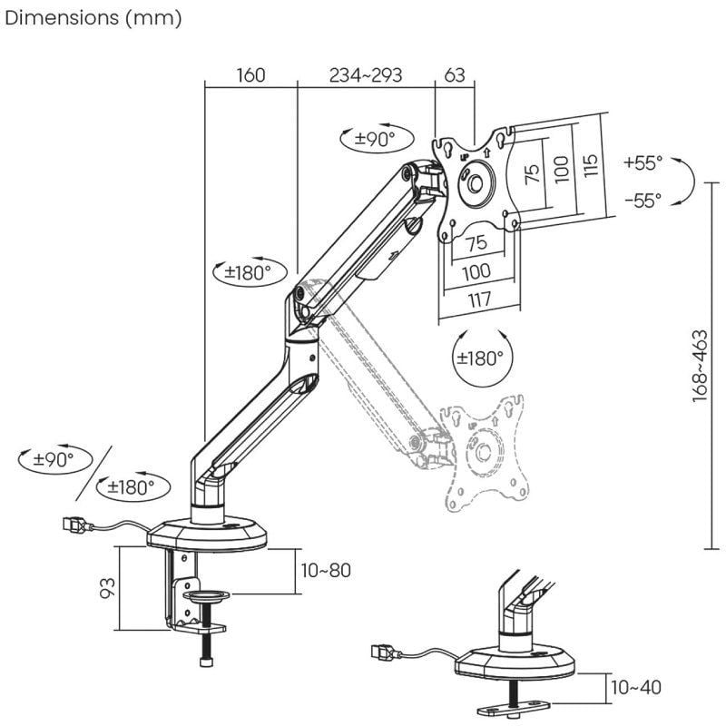 Aisens Dt32tsr-295 Suporte de Mesa de Jogos com Contrapeso para Monitor / Giratório / Inclinado / A…