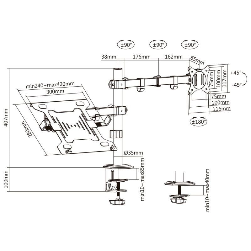 Dtl32tsr-193 Suporte de Mesa Inclinável / Giratório para TV de 17-32" e Computador Portátil