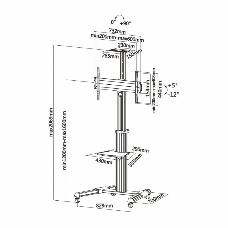 Aisens Ft70tre-037 Suporte de Chão Inclinável com Rodas para TV 37-70" / Até 50kg