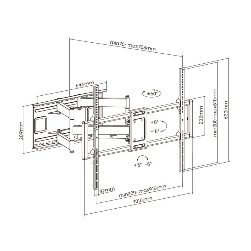Aisens Wt120tsle-163 Suporte de Parede Giratório / Inclinado / Nivelado para TV 60-120" / Até 120kg
