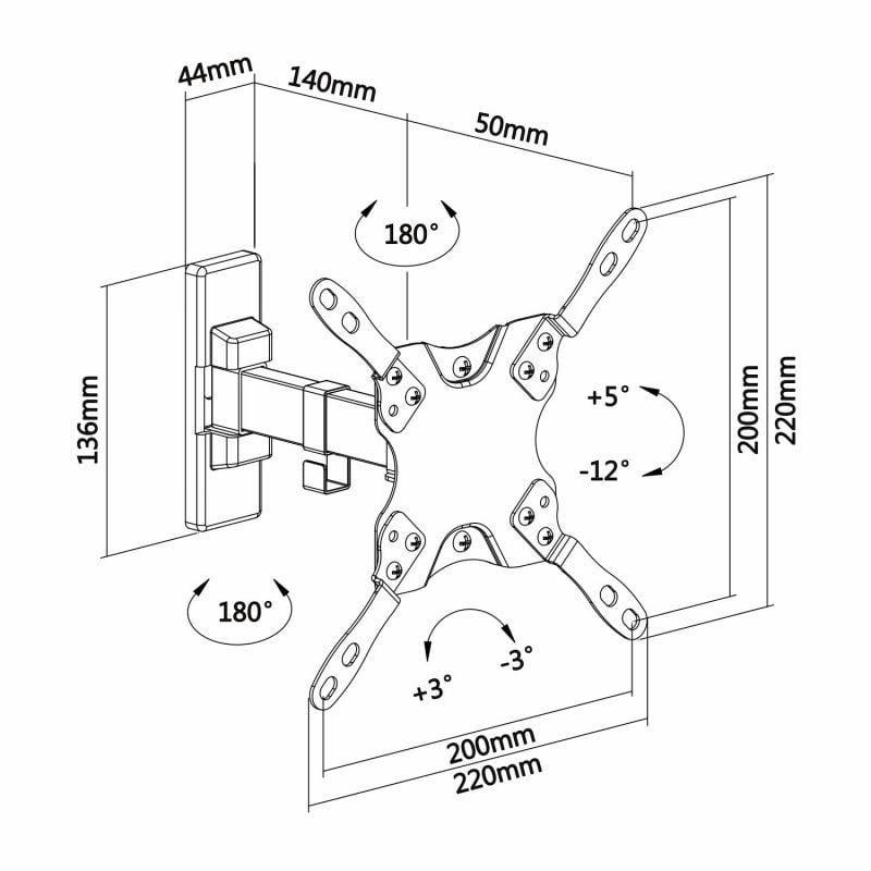 Aisens Wt42tsle-009 Suporte de Parede Extensível / Giratório / Inclinado / Nivelado para TV 13-42"…
