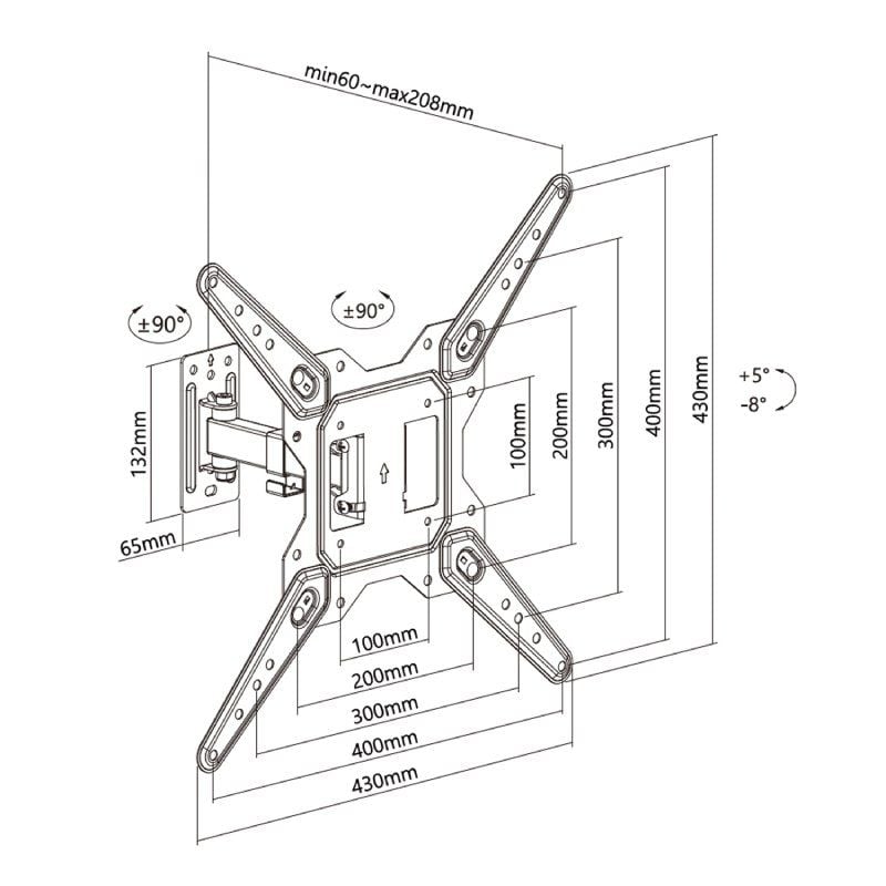 Extensível / Giratória / Inclinada / Suporte de Parede / Aisens Wt55tse-151 para TV 23-55" / Até 30…