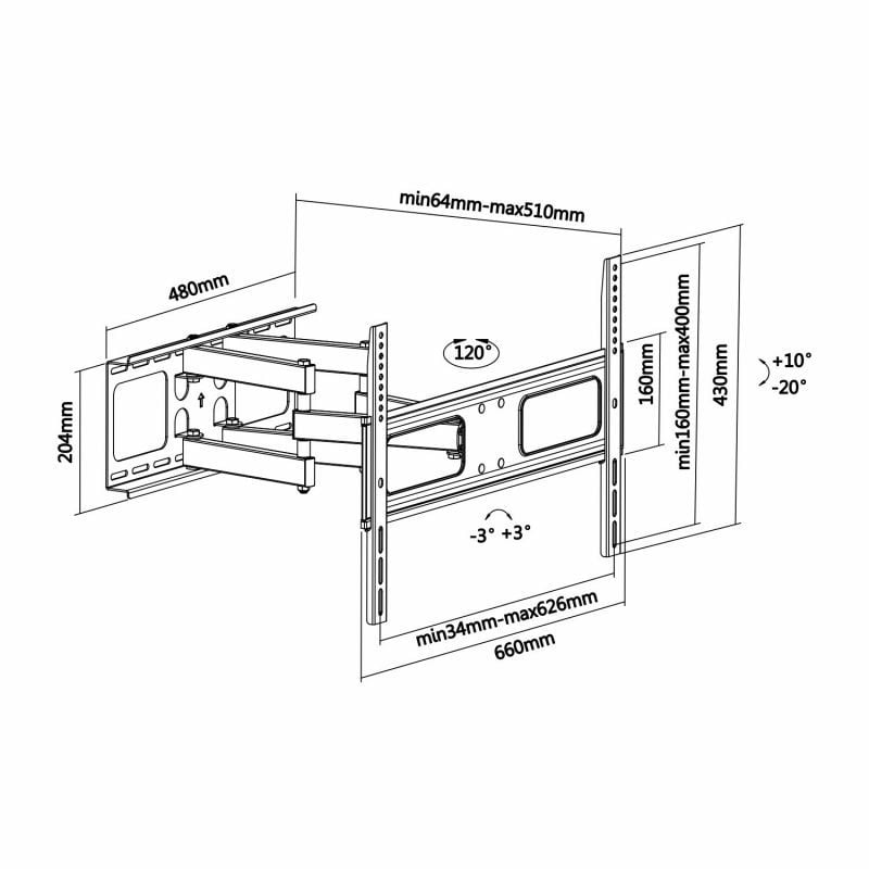 Suporte de Parede Aisens Wt70tsle-027 Giratório / Inclinado / Nivelado para TV 37-70" / Até 50kg