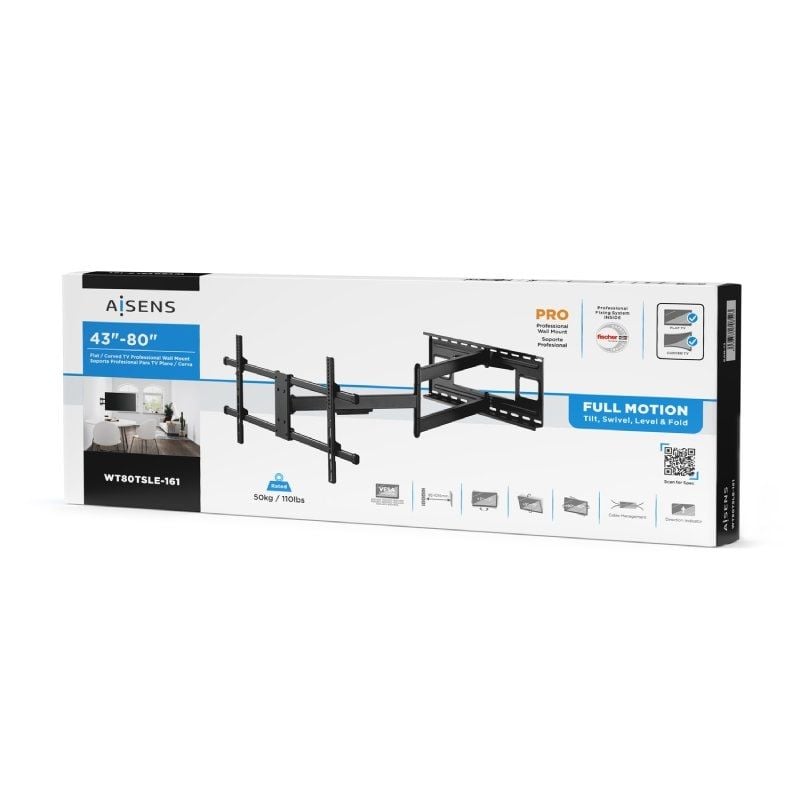 Aisens Wt80tsle-161 Suporte de Parede Giratório / Inclinado / Nivelado para Tvs de 43-80" / Até 50kg