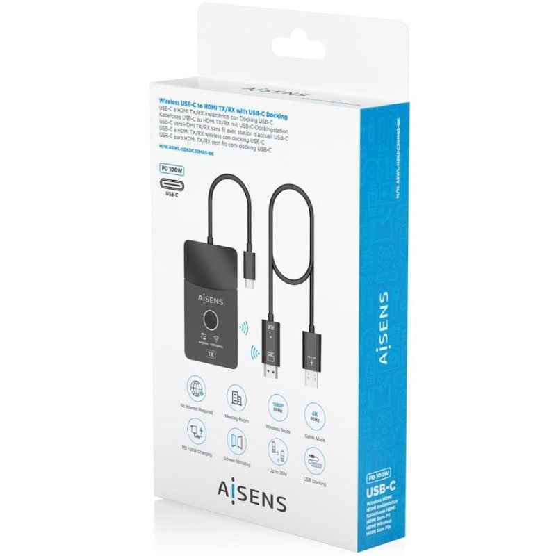 Aisens Aswl-h2kdc30m05-bk / Adaptador / Transmissor de Vídeo sem Fios USB Type-c - HDMI de 100 W