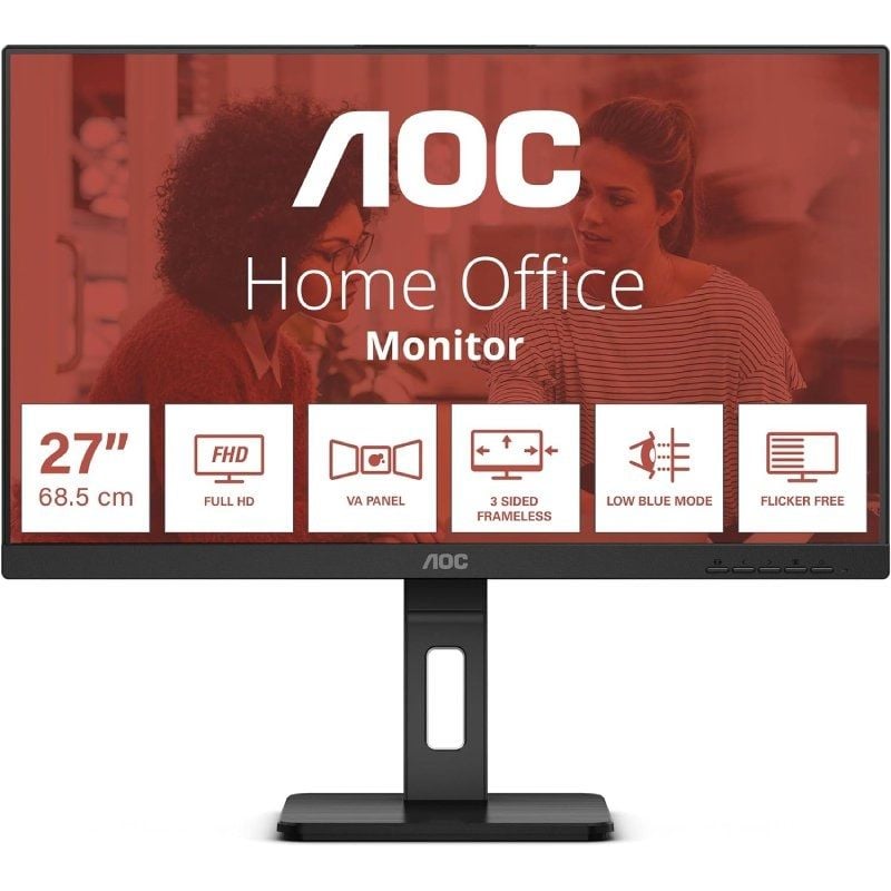 Monitor Profissional AOC 27E3QAF 27" / Full HD / Multimédia / Ajustável em Altura / Preto