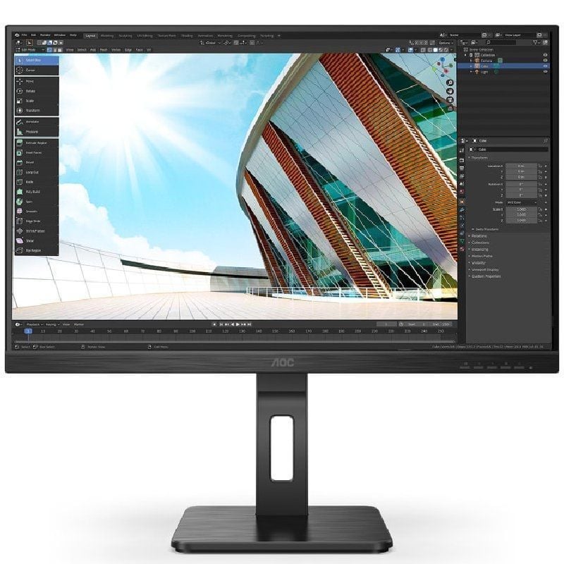 Monitor Profissional AOC 27P2Q 27" / Full HD / Multimédia / Ajustável em Altura / Preto