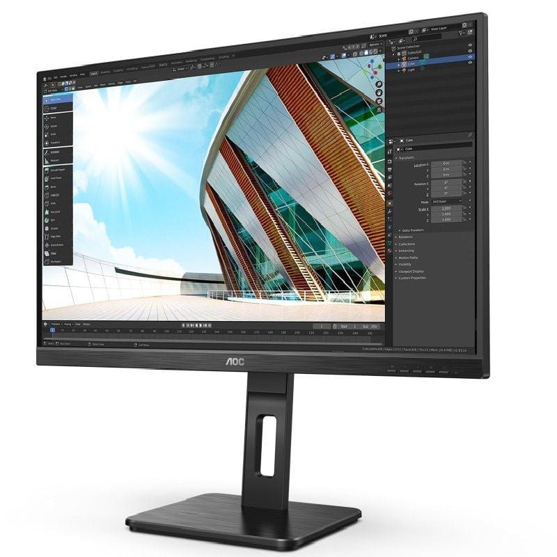 Monitor Profissional AOC 27P2Q 27" / Full HD / Multimédia / Ajustável em Altura / Preto