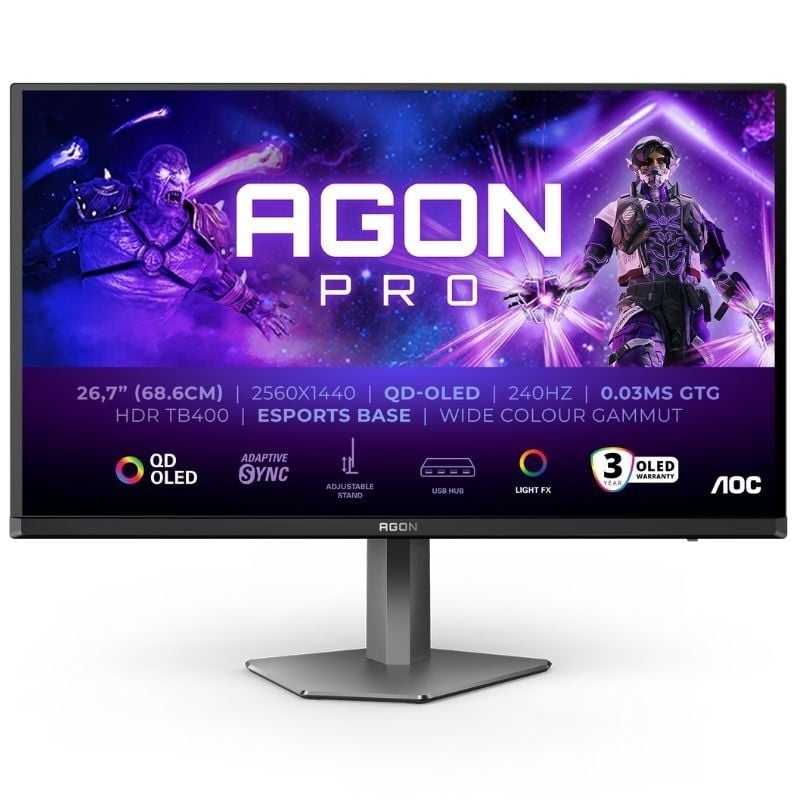 AOC AG276QZD2 26,5" / WQHD / Multimédia / 0,03ms / 240hz / QLED / QLED / Altura Ajustável / Preto /…