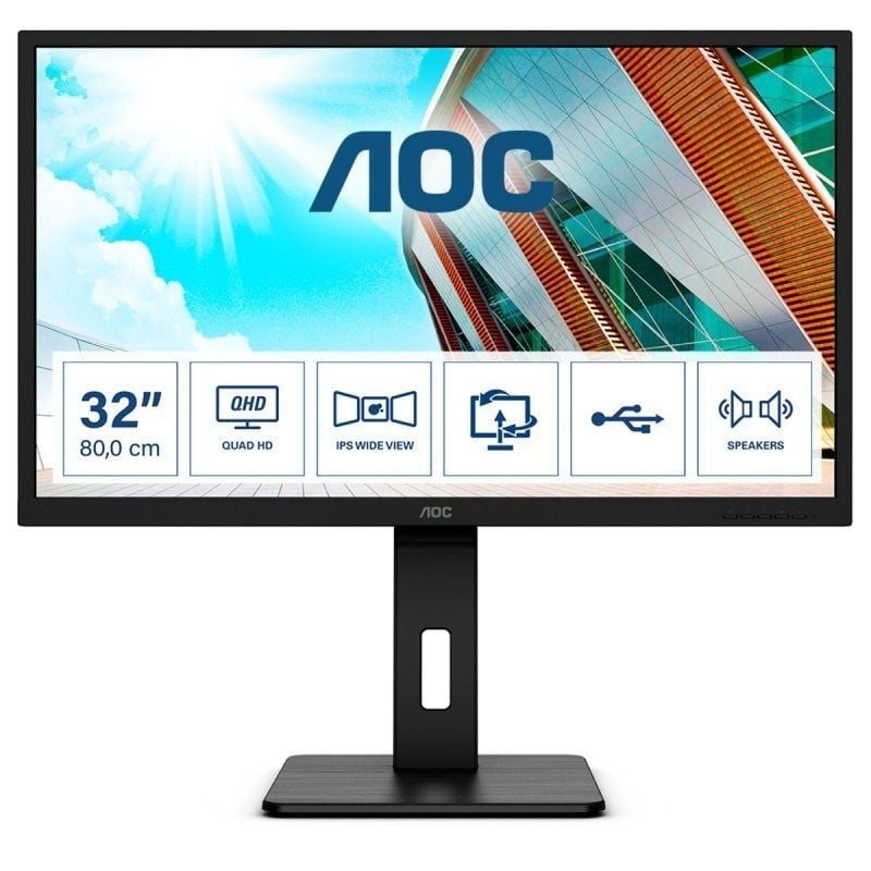Monitor Profissional AOC Q32P2 31,5" / QHD / Multimédia / Preto