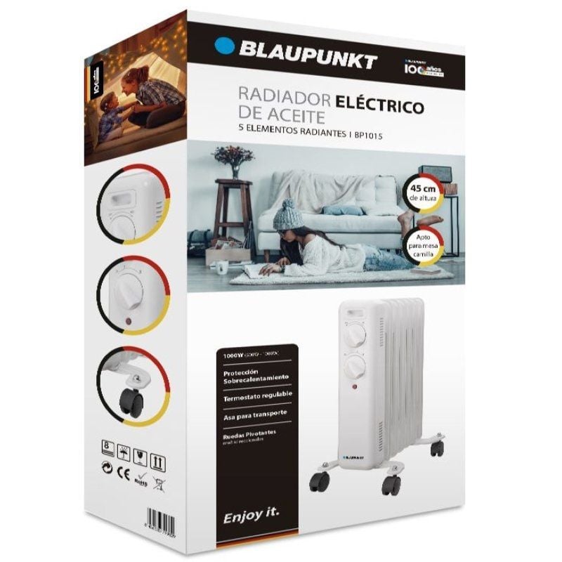 Radiador a Óleo Blaupunkt BP1015 / 1000W / 5 Elementos de Aquecimento