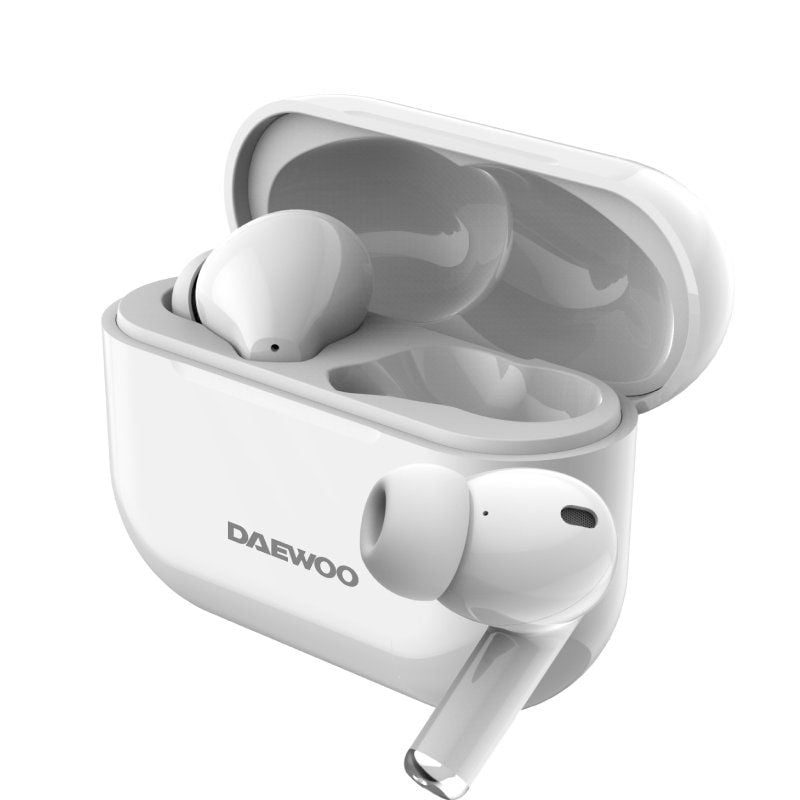 Auscultadores Bluetooth Daewoo DW2002 com Estojo de Carregamento / Autonomia 6h / Branco