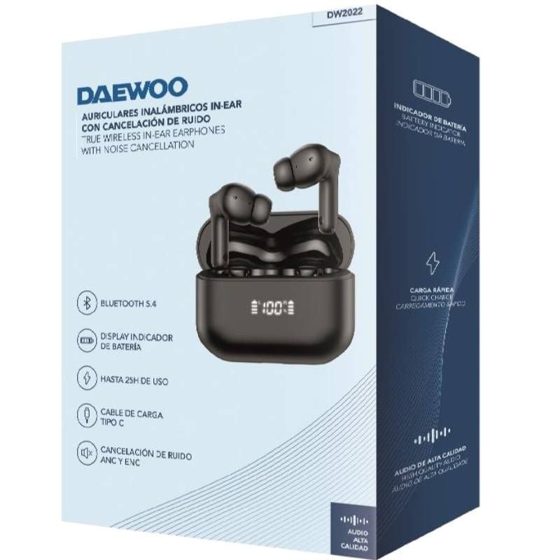 Auscultadores Bluetooth Daewoo DW2022 com Estojo de Carregamento / 5h de Autonomia / Preto