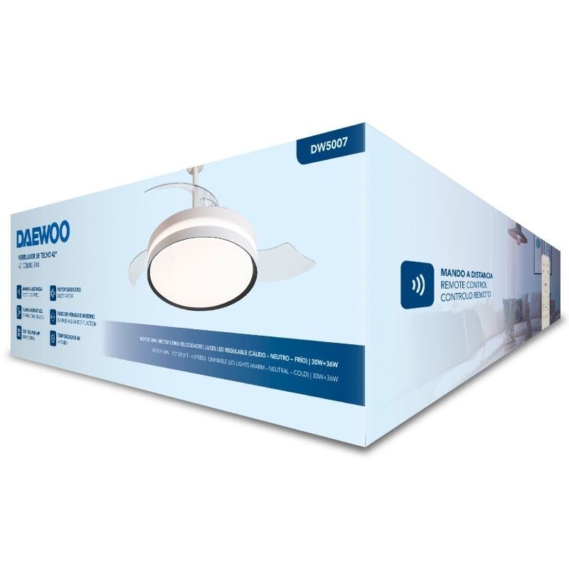 Ventilador de Teto Daewoo DW5007 / 30W / 3 Pás / 6 Velocidades
