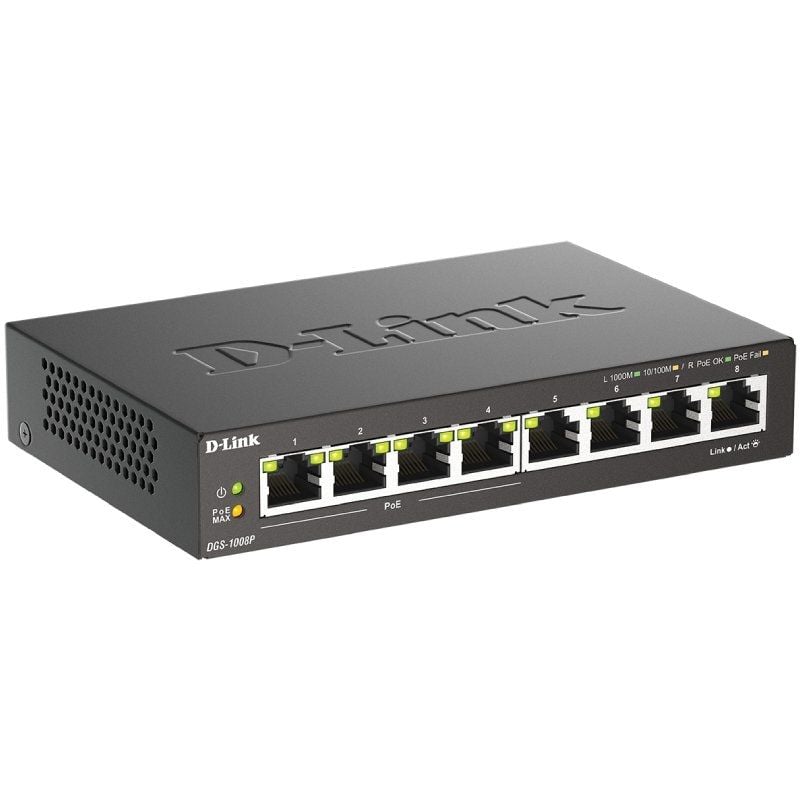 Switch D-link Dgs-1008p 8 Portas / Rj-45 Gigabit 10 / 100 / 1000 / Poe