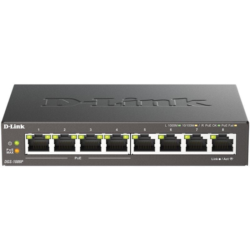 Switch D-link Dgs-1008p 8 Portas / Rj-45 Gigabit 10 / 100 / 1000 / Poe
