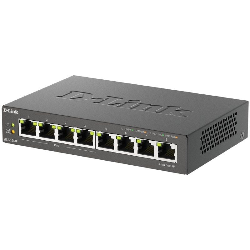Switch D-link Dgs-1008p 8 Portas / Rj-45 Gigabit 10 / 100 / 1000 / Poe